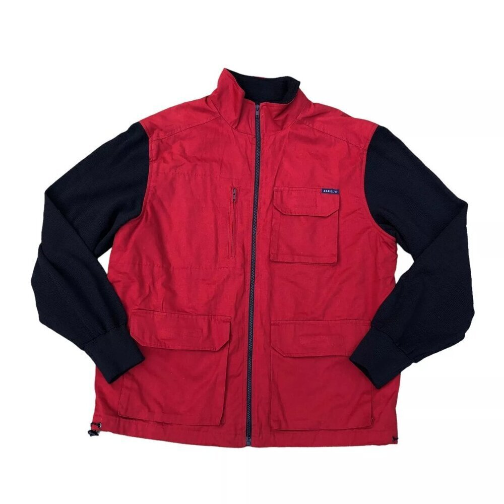 VTG DANIEL'S Denim Jacket Men's XL Red Cargo Pockets Full Zip Retro​​​